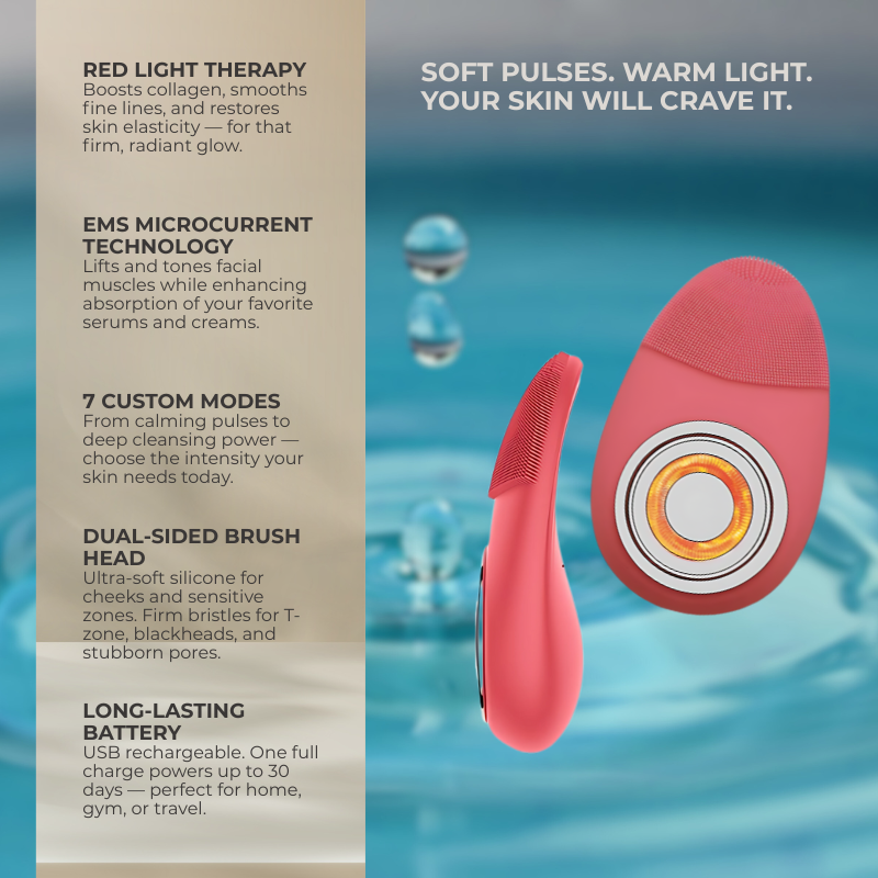 Sonic Facial Cleansing Brush with Red Light Therapy