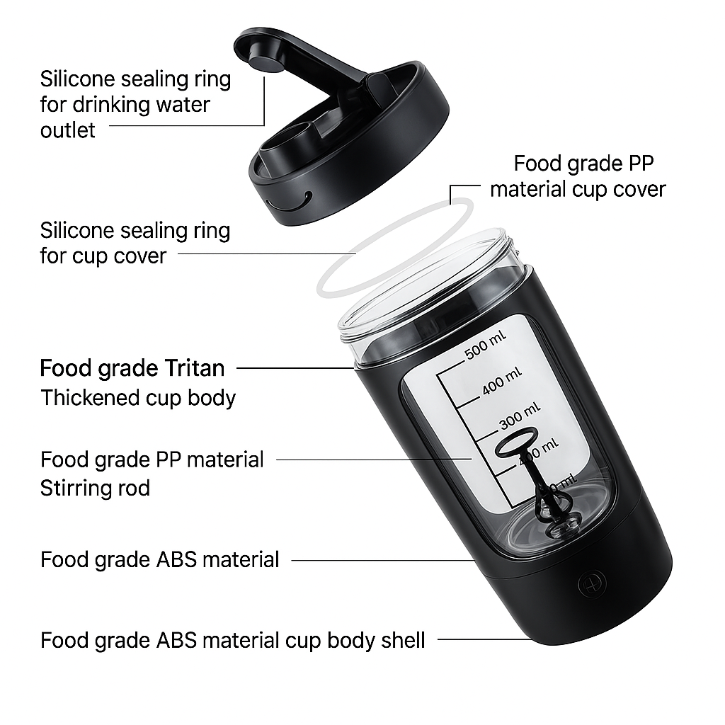 Elektrischer Protein Shaker (500 ml / 17 oz) – Mixe überall und jederzeit