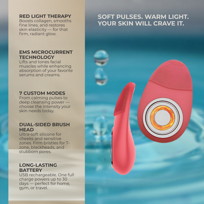 Sonic Facial Cleansing Brush with Red Light Therapy